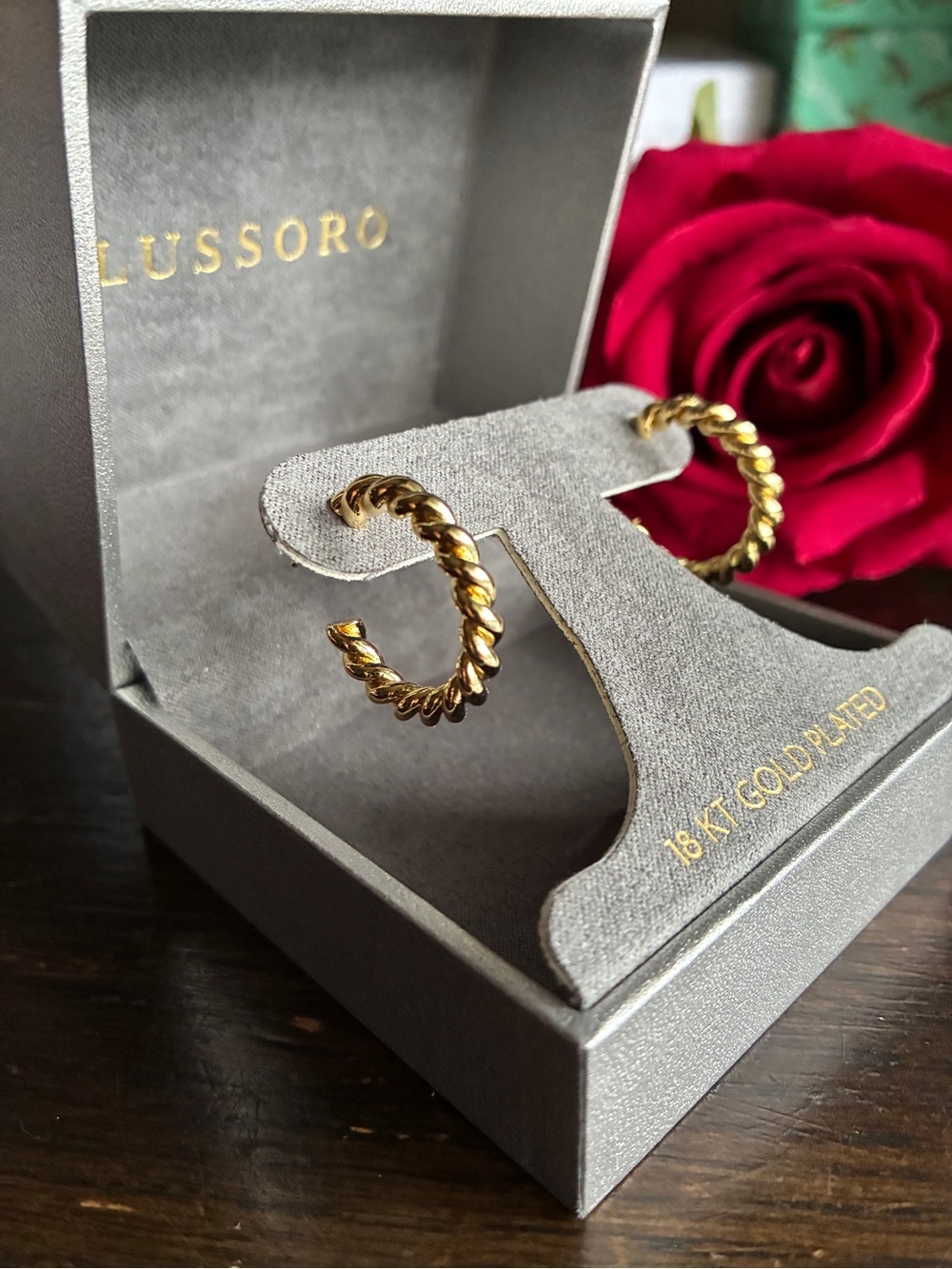 18K Gold-Plated Twisted Hoop Earrings - Gold - Picture 3 of 9